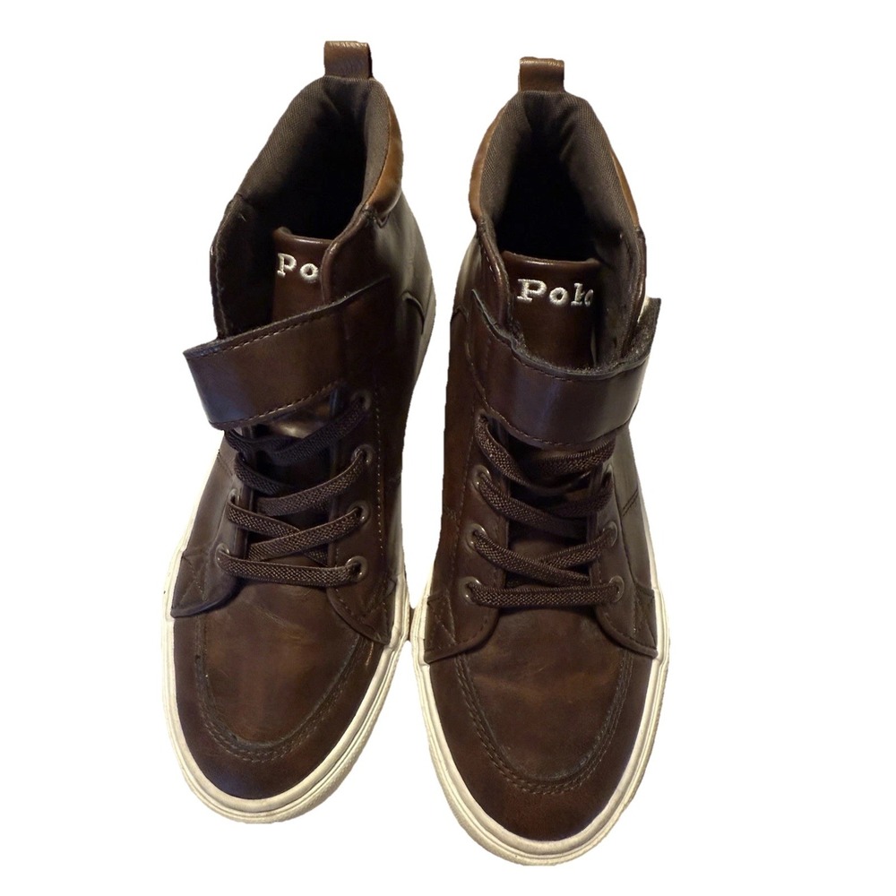 Polo Ralph Lauren Boys' Brown Leather High Top‎ Sneakers Size 3
